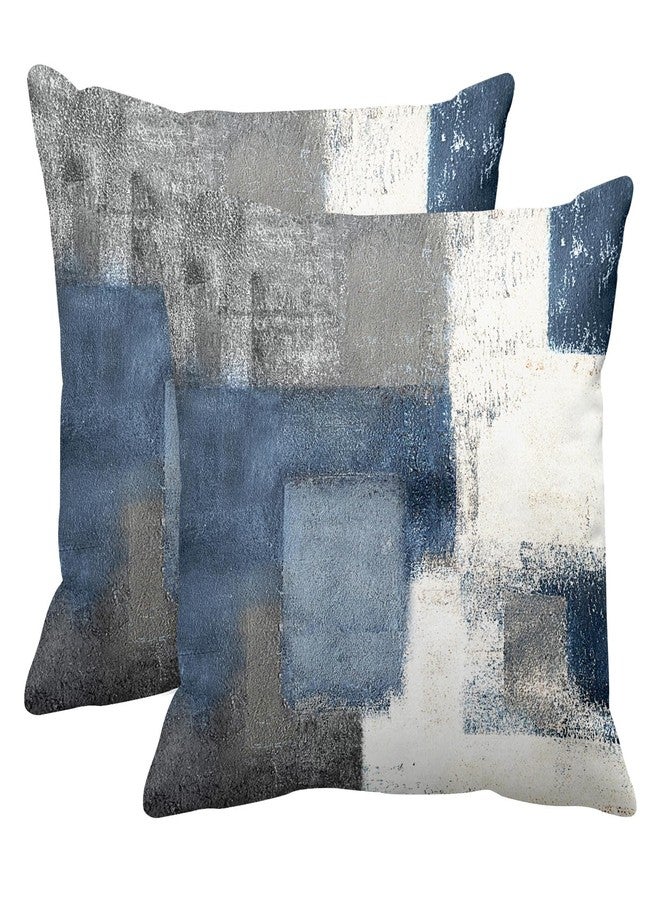 Britimes Throw Pillow Covers Modern Home Art Decor, 18 x 18 Inches Set of 2 Pillow Cases Decorative, Abstract Oil Painting Pillowcases for Bedroom, Living Room, Cushion Couch Sofa, Navy Blue White - Image 1